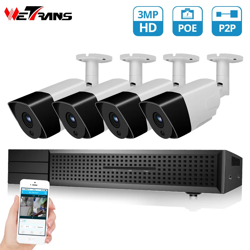 Система видеонаблюдения Wetrans 1080P 3 Мп HD POE NVR 4 канала IP аудиосигнализация уличный