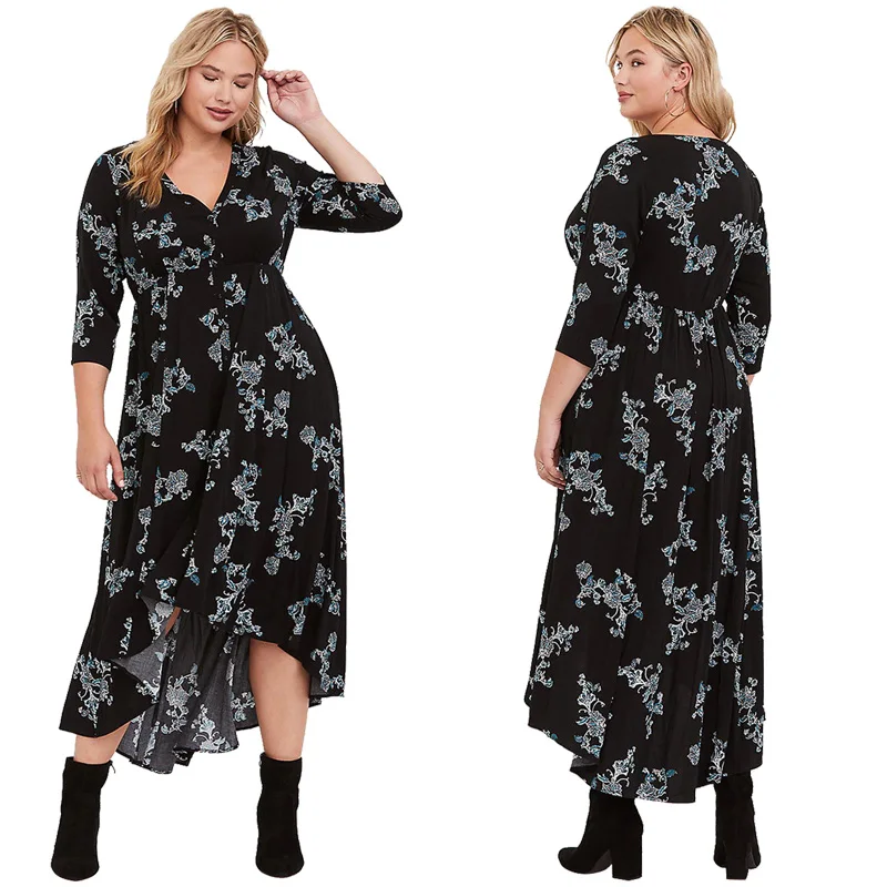 

2019 Black Casual Floral dress boho 5XL Big Size Women Winter Dress Plus Size Maxi Long Dress Large Size Vintage Party vestidos