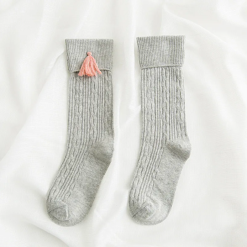 Light Grey Wecute/Хлопковые гольфы с кисточками для девочек милые теплые осенне-зимние гольфы для малышей от 1 до 8 лет - Цвет: Light Grey