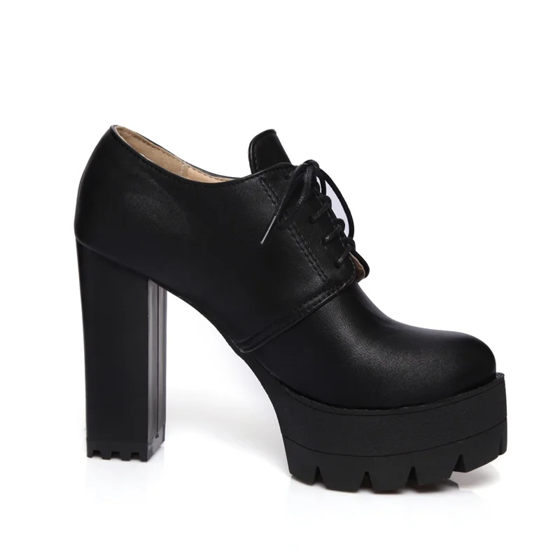 

EGONERY lace-up Pumps Thick Platform Spring Office Work Super High Heels Comfortable On Formal Occasions Female Woman Shoes