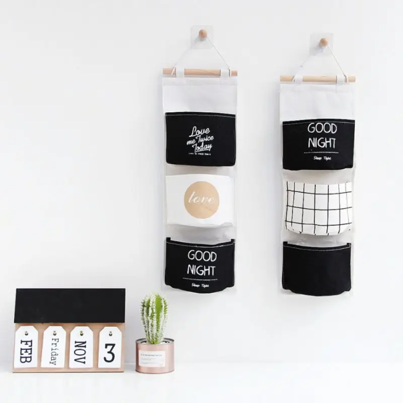 

Simple Lattice Stripe Pattern Household Black White Three Pocket Storage Bag Portable