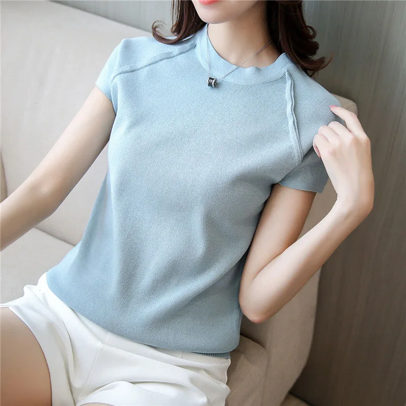 2019 женский летний пуловер эластичный с коротким рукавом Горячая Распродажа