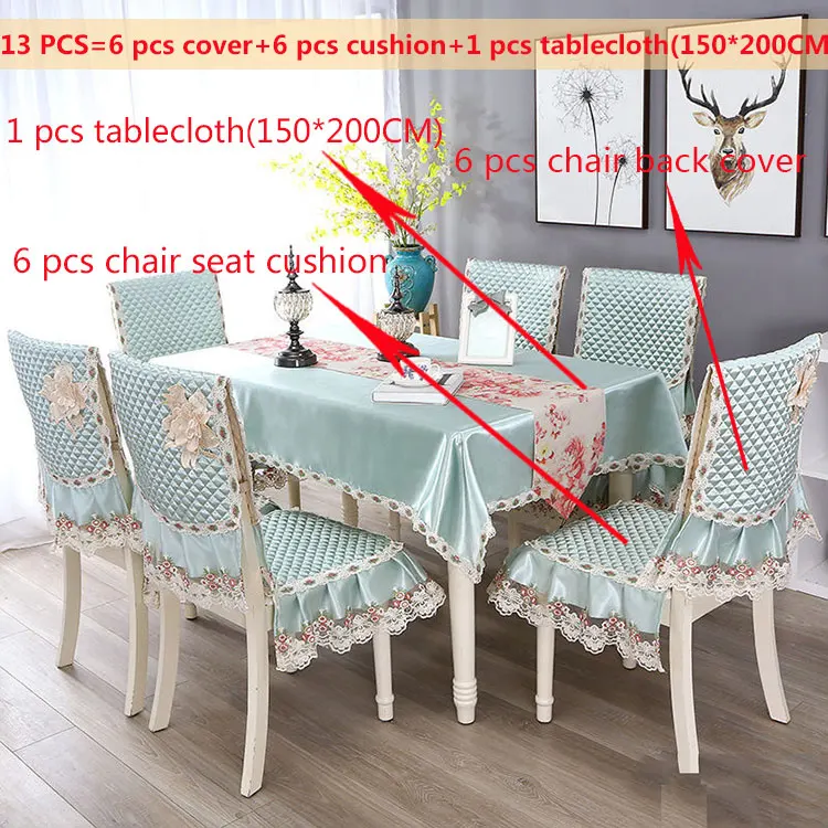 Green13pcs150x200cm Прямоугольная Водонепроницаемая Подушка на стул Обложка жаккард Роскошная скатерть для обеденного стола Набор Элегантное свадебное украшение винтажная скатерть - Цвет: Green13pcs150x200cm