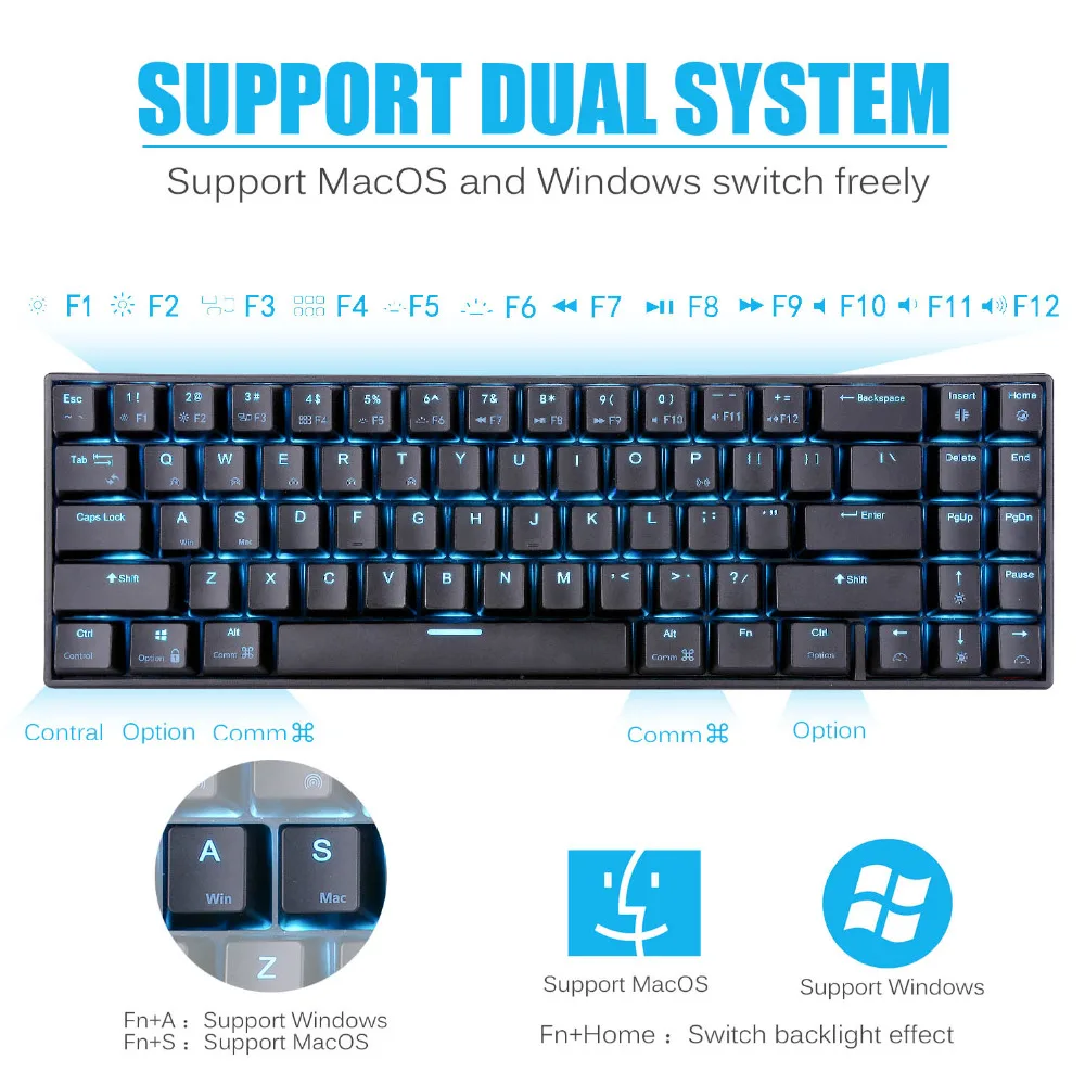 Механическая игровая клавиатура RK RK71 с 71 клавишей маленькая компактная