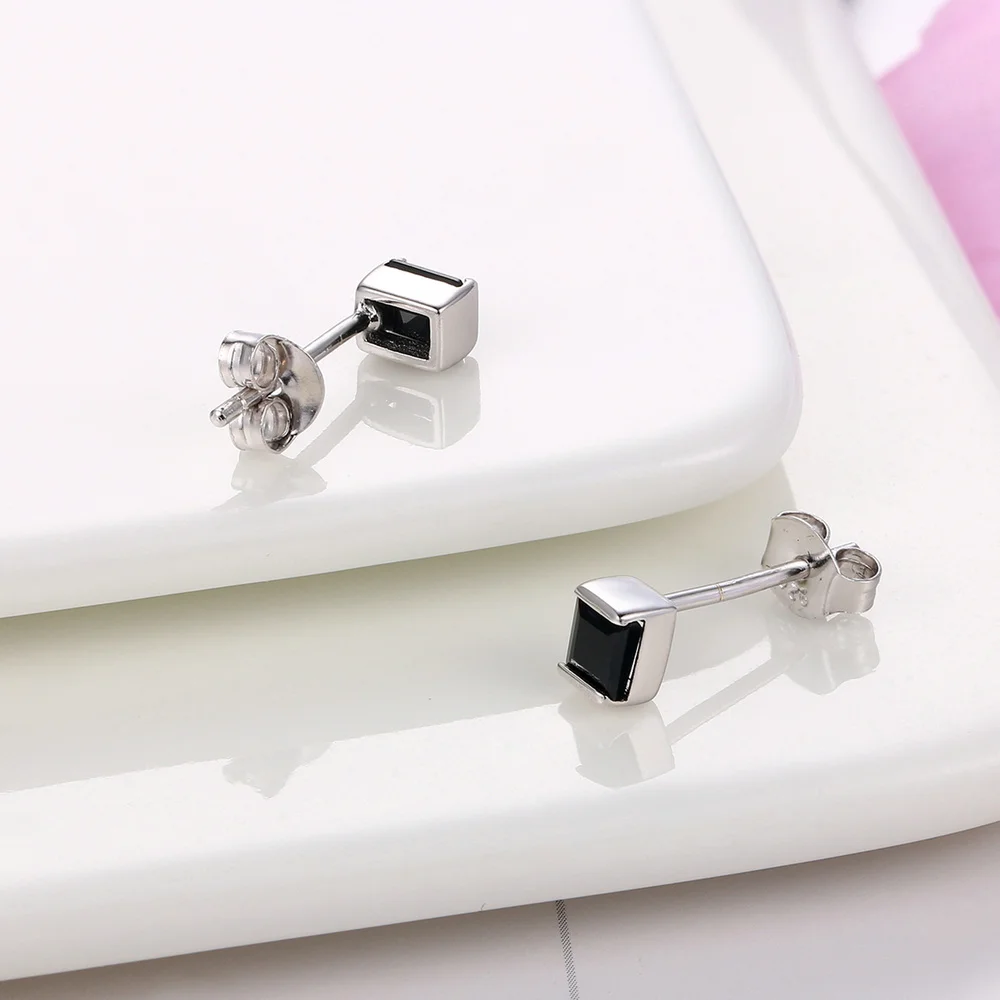 Женские серьги гвоздики из серебра 925 пробы с квадратным камнем|stud earrings|jewelry silver