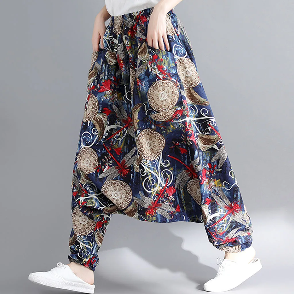 Womail, женские брюки, летняя мода, Boho, хиппи, для девушек, с принтом, свободные штаны, мешковатые брюки, высокая талия, длинные штаны, пляжные,, M531