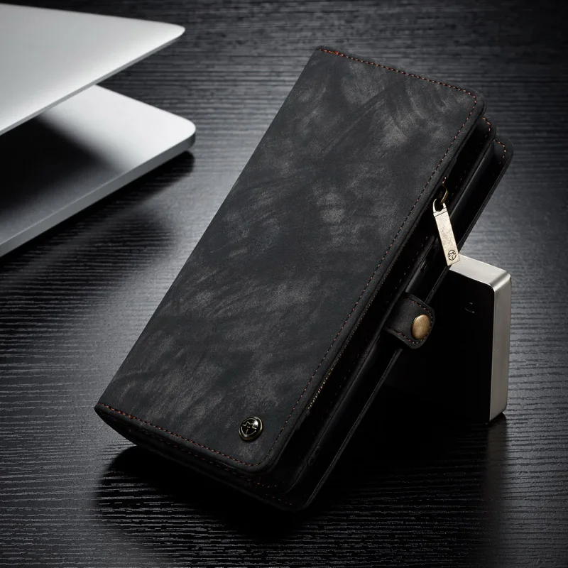 Gray Чехол-Кошелек CaseMe для samsung Galaxy Note 9, Роскошный многофункциональный чехол из натуральной кожи на молнии с подставкой, 2 в 1, откидной кожаный чехол Note9 - Цвет: Gray