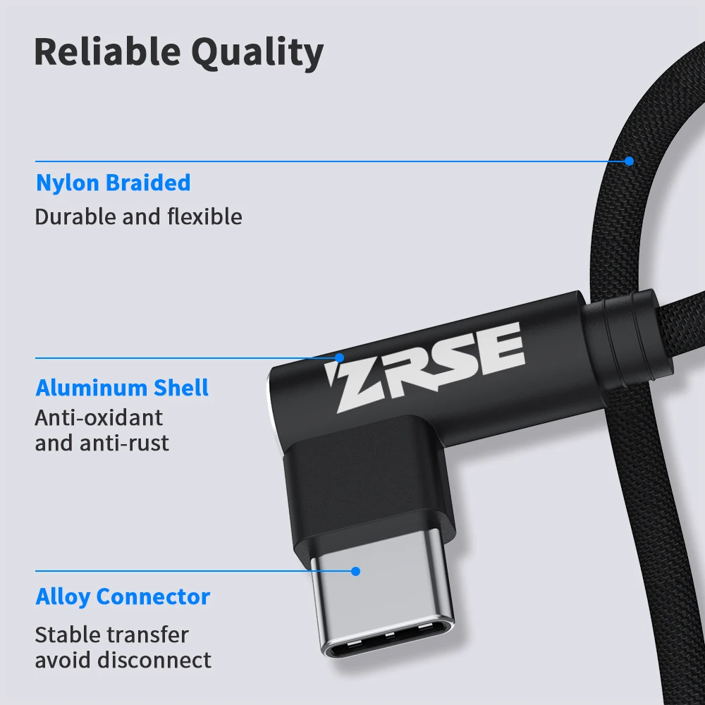 Кабель ZRSE Usb Type C для Samsung a50 s10 s9 90 градусов локоть 3 м 2 1 Синхронизация данных
