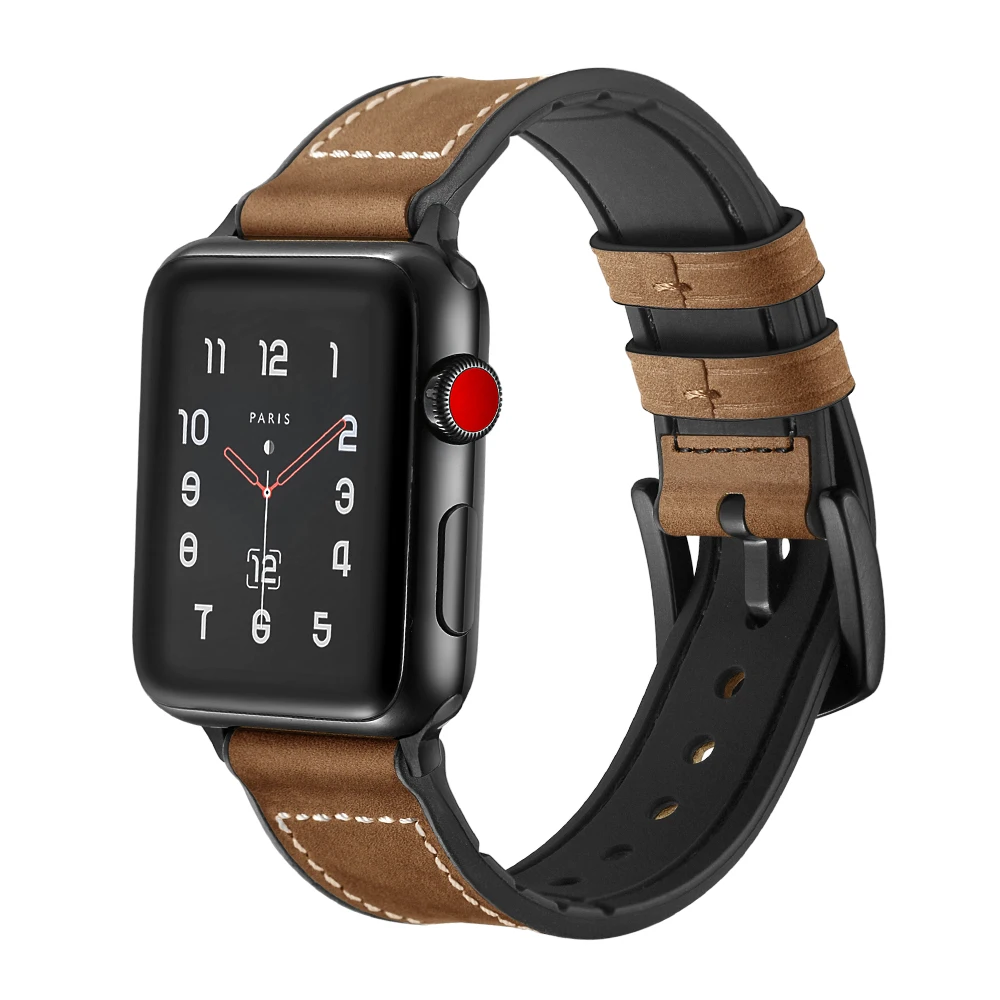 Ремешок BEAFIRY для Apple Watch Band 42 мм 38 браслет из натуральной кожи и силиконовой резины