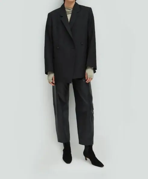 Женский двубортный Блейзер Loreo черный шерстяной пиджак большого размера