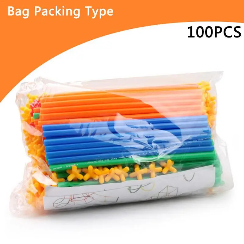 100pcs 100 шт 4D DIY пластиковые игрушки, вставленные в солому строительные блоки, наборы, сборные игрушки, блоки, кирпичи, рождественский подарок для детей - Цвет: 100pcs