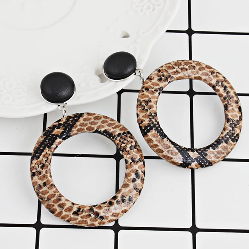 Модные женские серьги со змеиным принтом модные ювелирные изделия Круглые