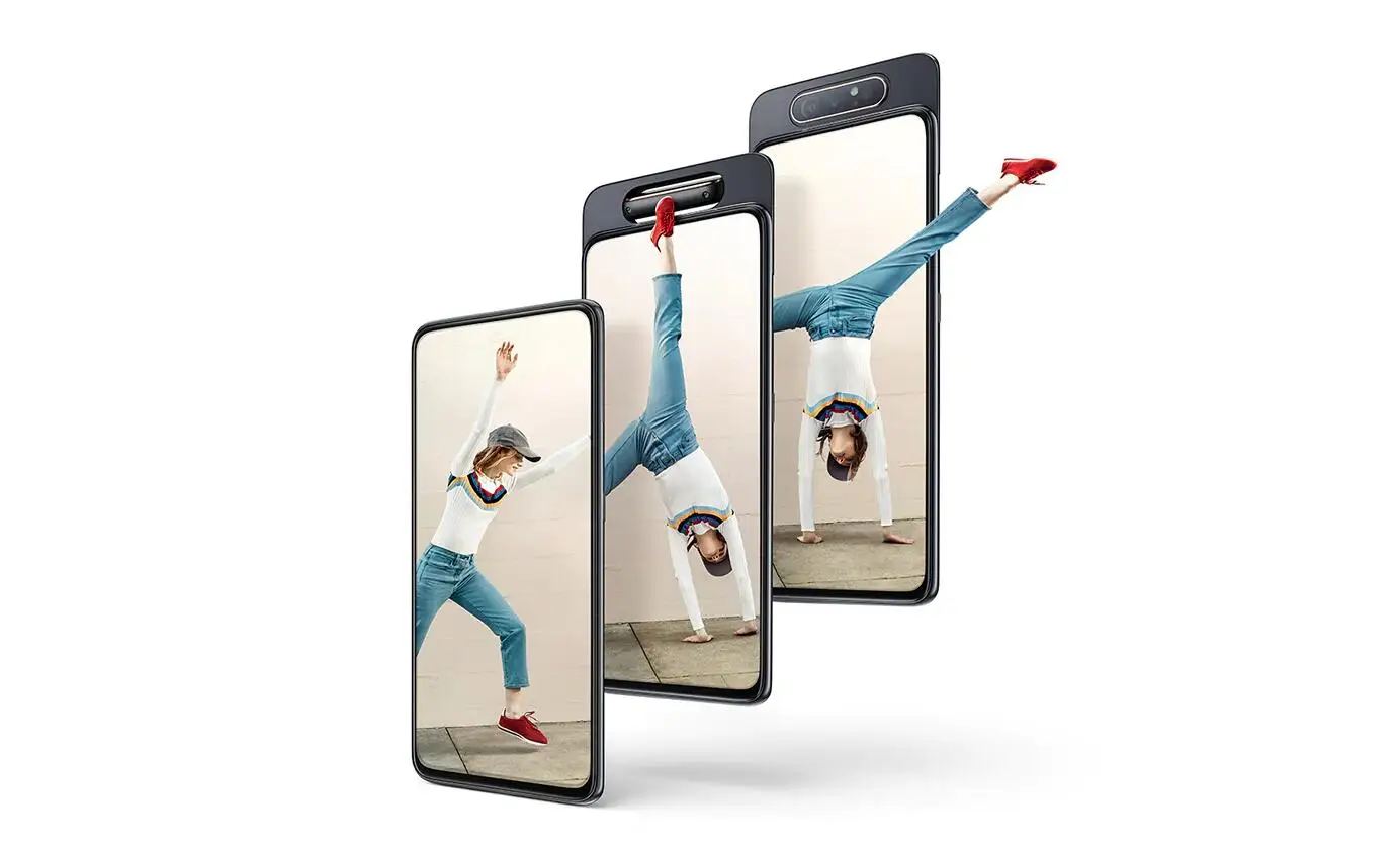 Samsung Galaxy A80 Mobile phone 6.7” Snapdragon 730G Octa Core Rotating Camera 48MP 8GB 128GB 3700mAh NFC Android 4G Smartphone