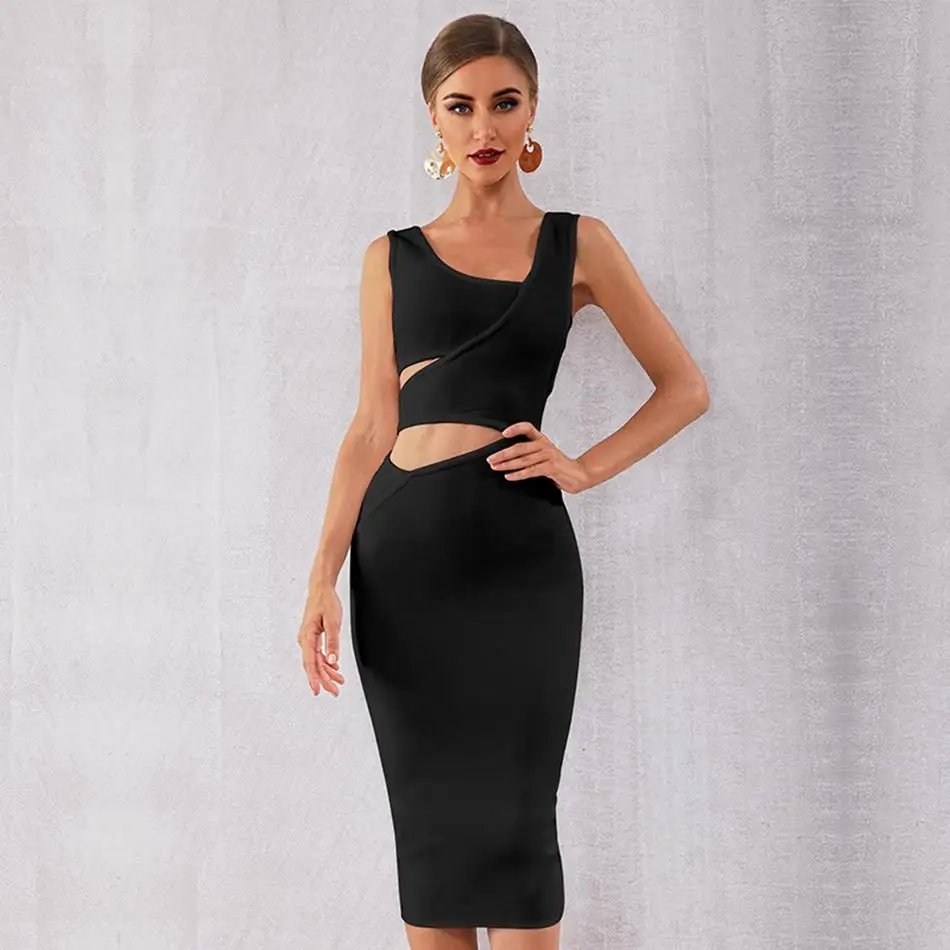 Женское вечернее облегающее платье знаменитости черно-белое Клубное Открытое