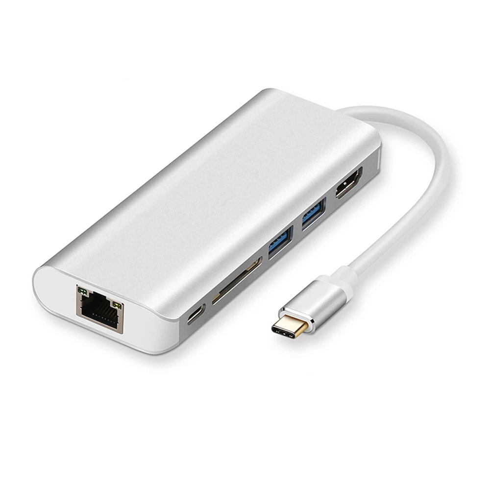 

10pcs/Lot 6 in 1 Type C to HDMI/USB/SD Card Reader/RJ45/Type C Ports PD Power Support 4K USB C Hub