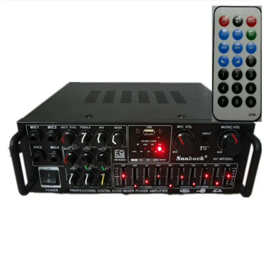 220 В-240 В 200 Вт+ 200 Вт AV-MP326C Профессиональный цифровой эхо микшер-усилитель дома усилитель караоке с EQ выравнивания