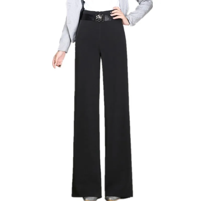Wide leg pants for women plus size black high waist sashes new fashion full length spring autumn OL trousers female sy50804