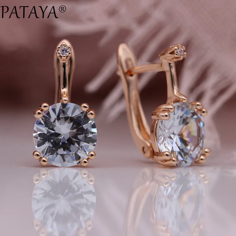White Новые Женские Висячие серьги PATAYA, круглые градиентные синие серьги с натуральным цирконием, 585 цвета розового золота, свадебные ювелирные изделия - Окраска металла: White