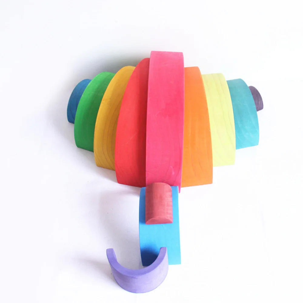 

12 Pcs Wooden Educational Montessori Rainbow Puzzle Colored Arch Bridge Building Shapes Sorting Preschool Toy