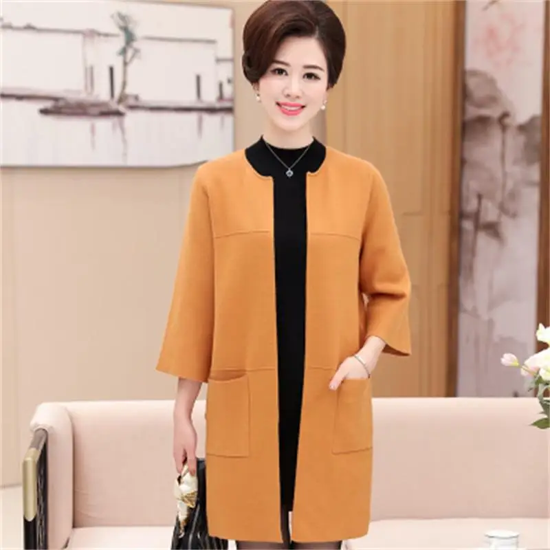 Женская осенне-зимняя трикотажная куртка большого размера XL длинный кашемировый