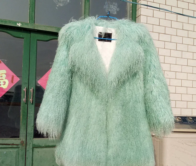 light green Новинка, настоящая монгольская овечья шуба, женская меховая куртка из овечьей шерсти, 80 см, Шуба на заказ размера плюс, F1060 - Цвет: light green