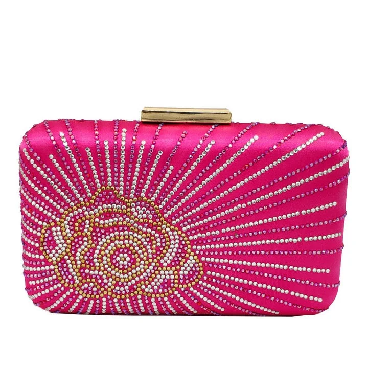 Boutique De FGG клатч с зеленым цветком, женские вечерние сумки, свадебная сумка с кристаллами, вечерние сумочки на цепочке для коктейлей, Сумочка через плечо - Цвет: Fuchsia Crystal Bag