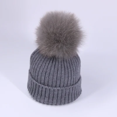 Grey - Hat YWMQFUR зимние теплые наборы шапка с шарфом для женщин однотонная винтажная вязаная Дамская шапка Skullies с лисьим меховым шариком женские шапочки шапки шарфы - Цвет: Grey - Hat