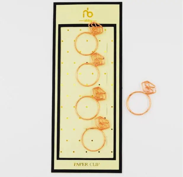 4pcs-ring Розовый красный/розовое золото зажимы для бумаги алмаз/чашки/камера/кошка закладки планировщик инструменты Скрапбукинг инструменты металлический зажим для бумаги - Цвет: 4pcs-ring
