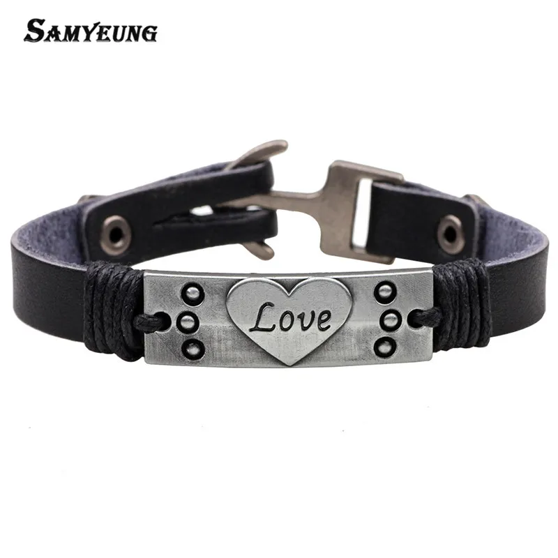 Samyeung новые браслеты с надписью Love кожаный титановый браслет ручной работы