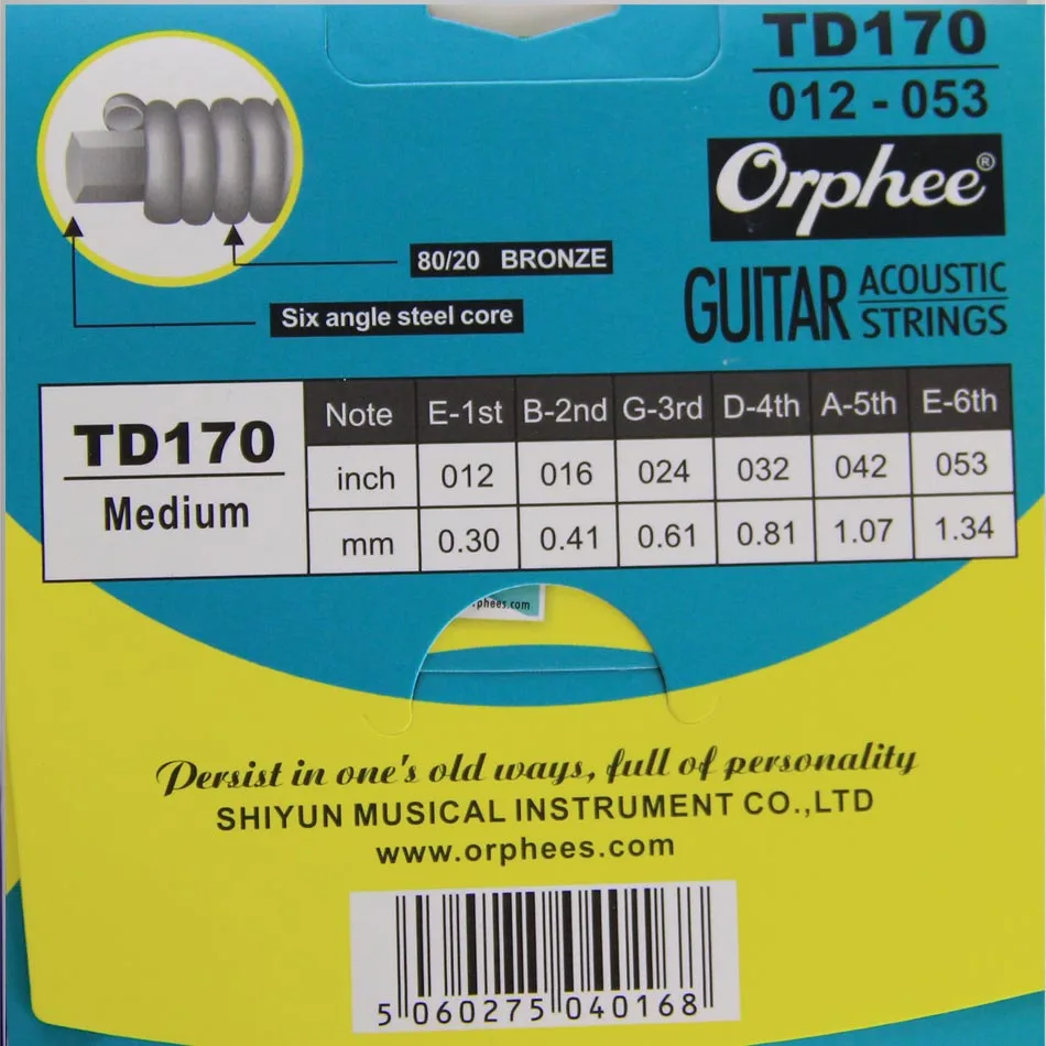Orphee TD170 аксессуары для гитары струны акустической средние Струны 80/20 с бронзовой