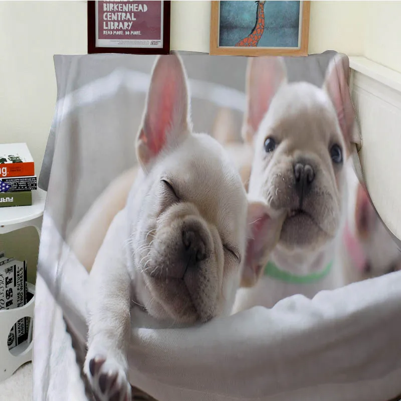 Теплое Мягкое плюшевое одеяло s Забавный Французский бульдог пледы на диван