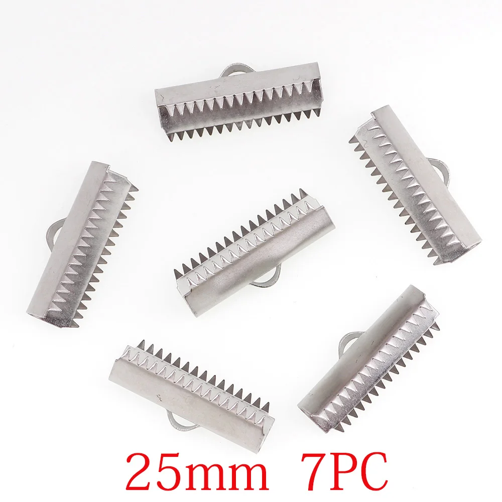 25mm 7pieces Металлические обжимные концевые колпачки для плоского кожаного шнура серебристого цвета из нержавеющей стали концевые застежки для изготовления украшений - Цвет: 25mm 7pieces