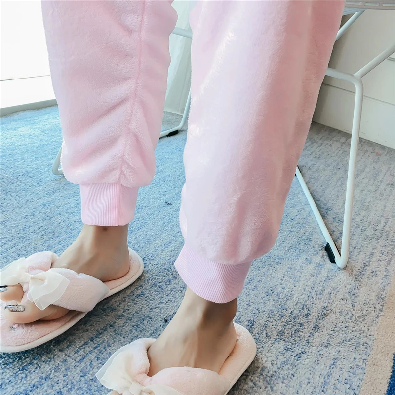 Зимние женские пижамы осенние с длинным рукавом фланелевые теплые милые топы +