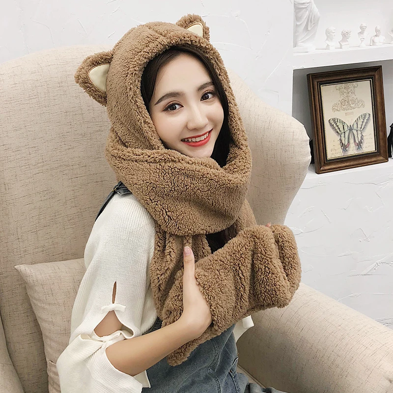 ZDFUR Hat женский осенний и зимний шарф перчатки цельная Корейская версия прилива диких студентов зимняя Толстая теплая шапка зима