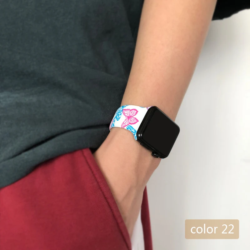 Color 22 Цветочные женские ремешки для Apple watch Series 5 4 3 2 1 40 мм 44 мм силиконовый Печатный ремешок для iWatch Series 4 3 2 1 38 мм 42 мм - Цвет ремешка: Color 22