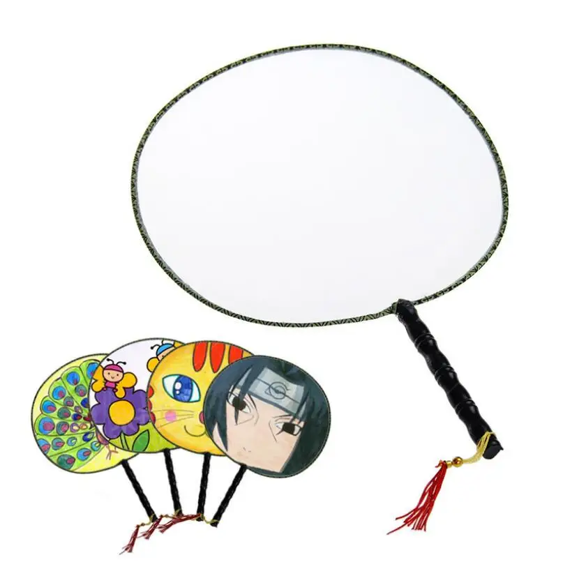 

24cm DIY Blank Silk Hand Fans with Handle, Hand Painting Fine Art Programs Chinese Palace Round Fan Gifts LX2930