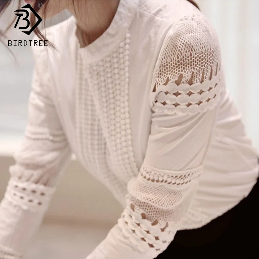 

2017 Fashion Elegant White Lace Crochet Hollow Out Blouse Women Cotton Blend Shirt Puff Sleeve Tops Vintage T57349