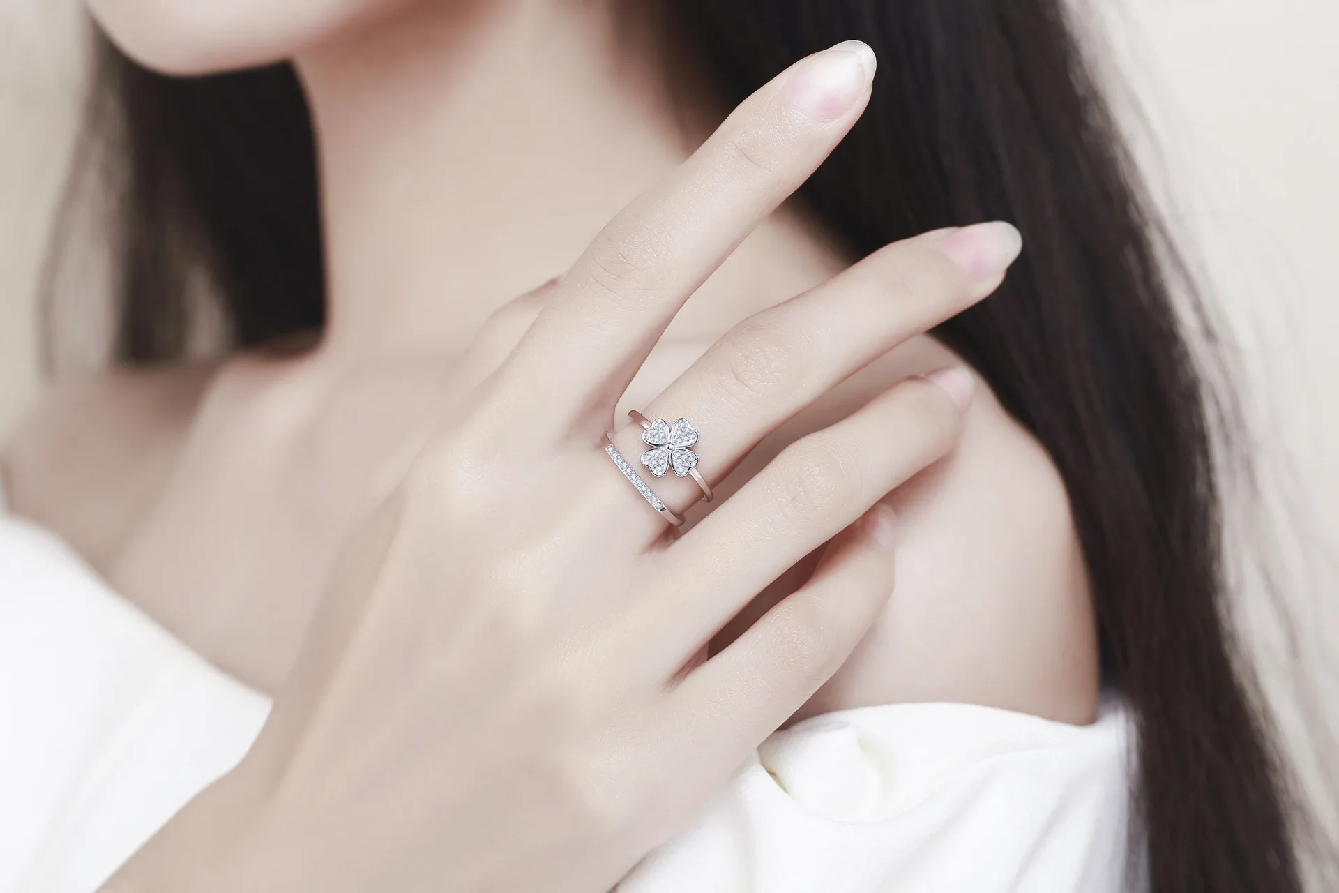 Новые модные нежные серебряные кольца на палец CZ цирконий lucky clover двухслойные открывающиеся кольца для женщин модные свадебные украшения
