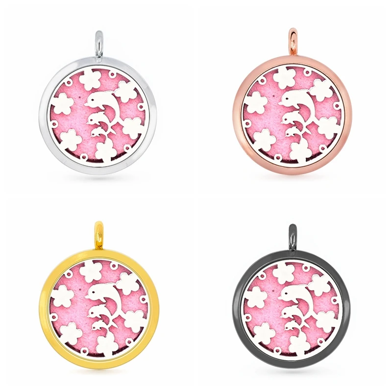 

30 мм полый розовый Золотой Дельфин ароматерапия эфирное масло парфюмерный диффузор кулон с 6 шт. подушечек подходит для ожерелья брелки