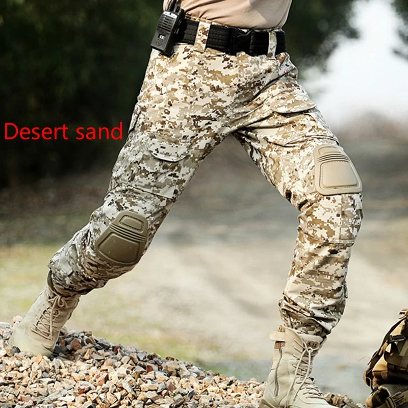Мужские тактические штаны с наколенниками Коммандо брюки армейская милитари