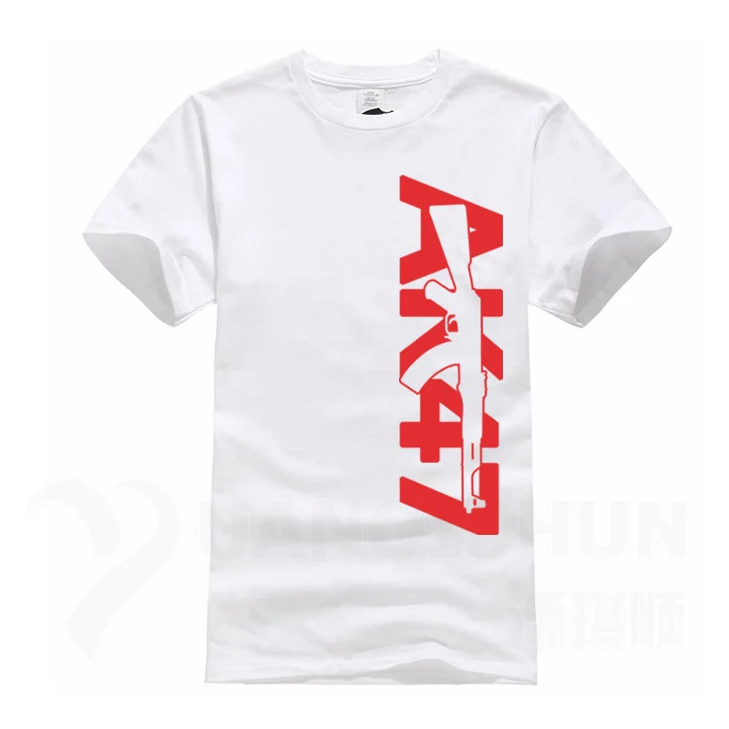White 2 Boutique Men Tops Tees Summer Fashion New AK47 Printed T Shirt Short Sleeve Men AK 47 Rifle Gun Personalized T Shirts 3XL - Цвет: White 2
