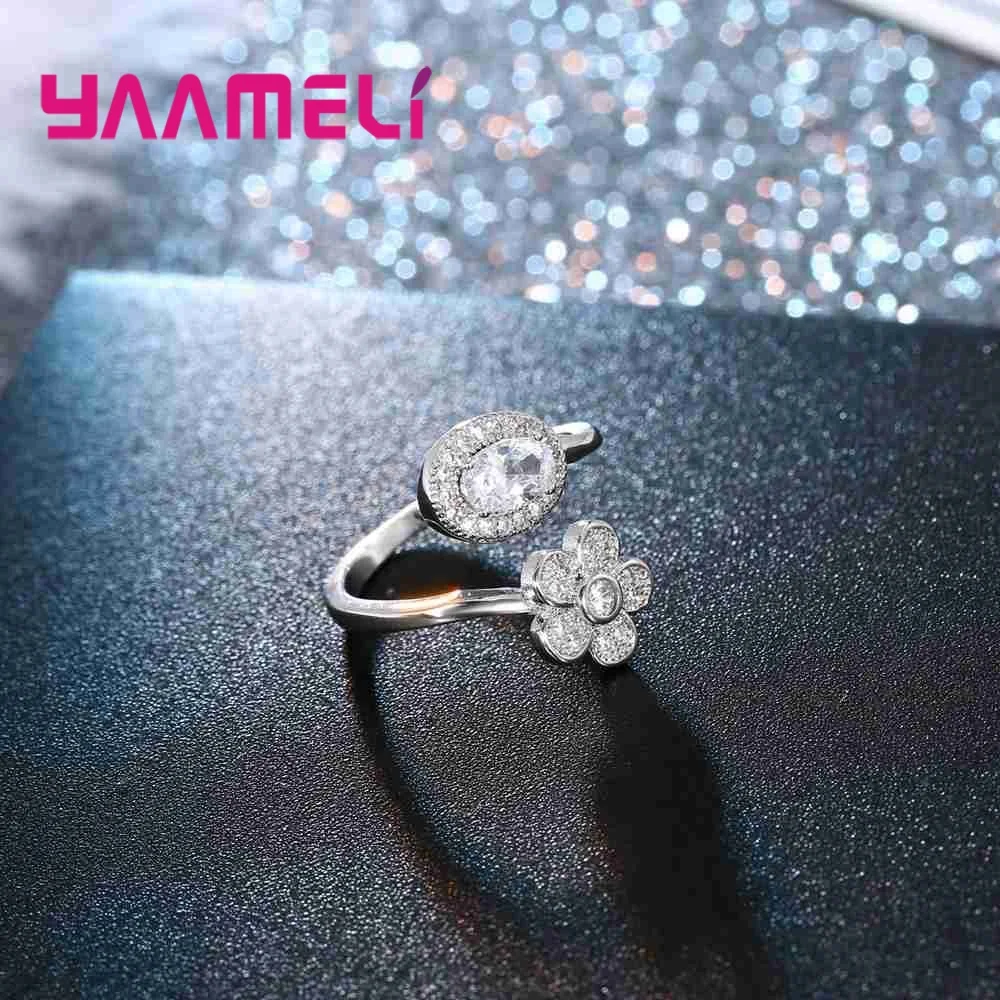 Женское кольцо с круглыми кристаллами AAA модное цветком из серебра и 925