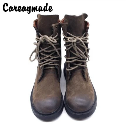 Careaymade-Autumn/winter female Handmade Ma Ding boots high quality Warm Genuine leather British style Retro short | Обувь