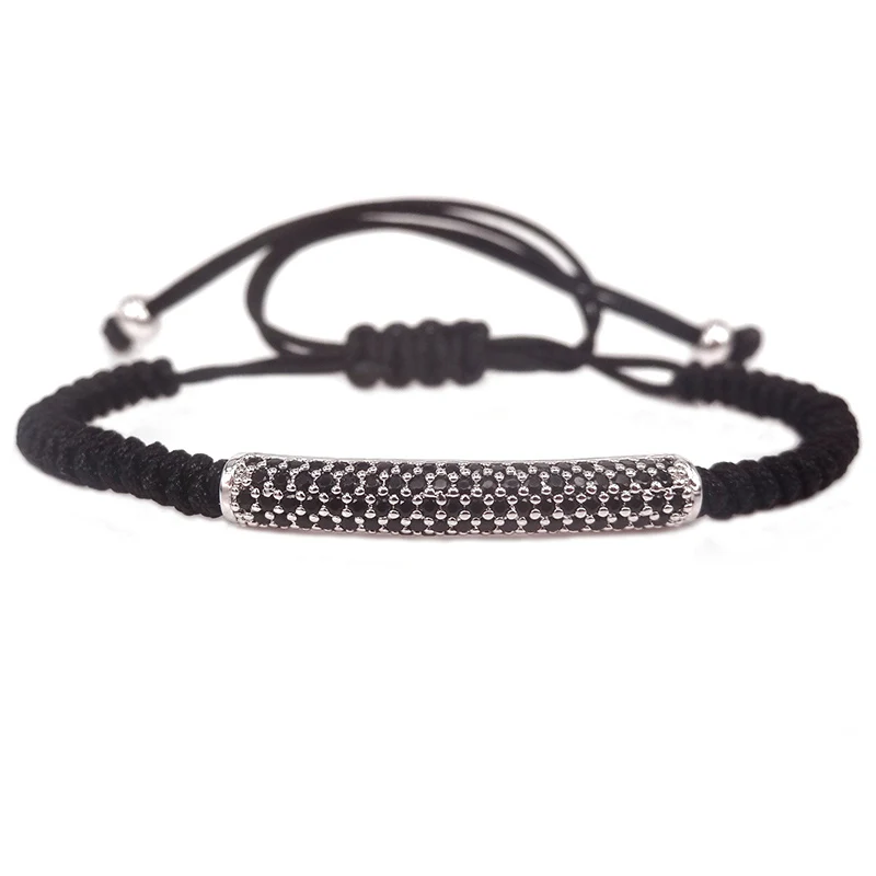 Мужские браслеты с серебряным покрытием и микрозакрепкой черные CZ круглые