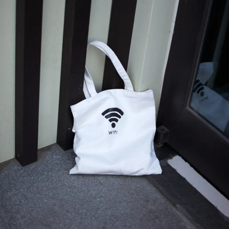 Женские сумки Холщовая Сумка-тоут с Wifi узором белые для путешествий женские