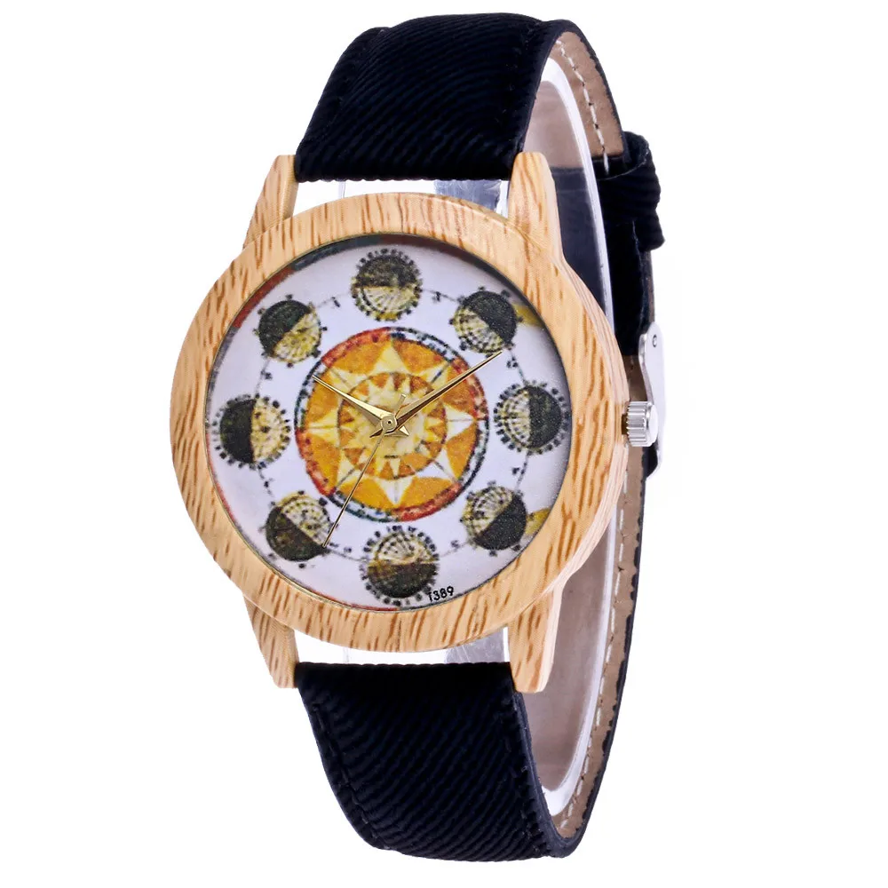 Женские солнечные системы модные повседневные часы кожа ремешок аналоговые