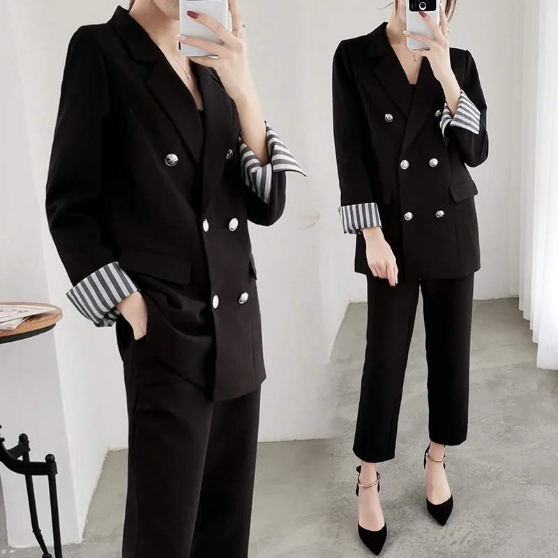Женский брючный костюм из 2 предметов двубортный блейзер и брюки большого