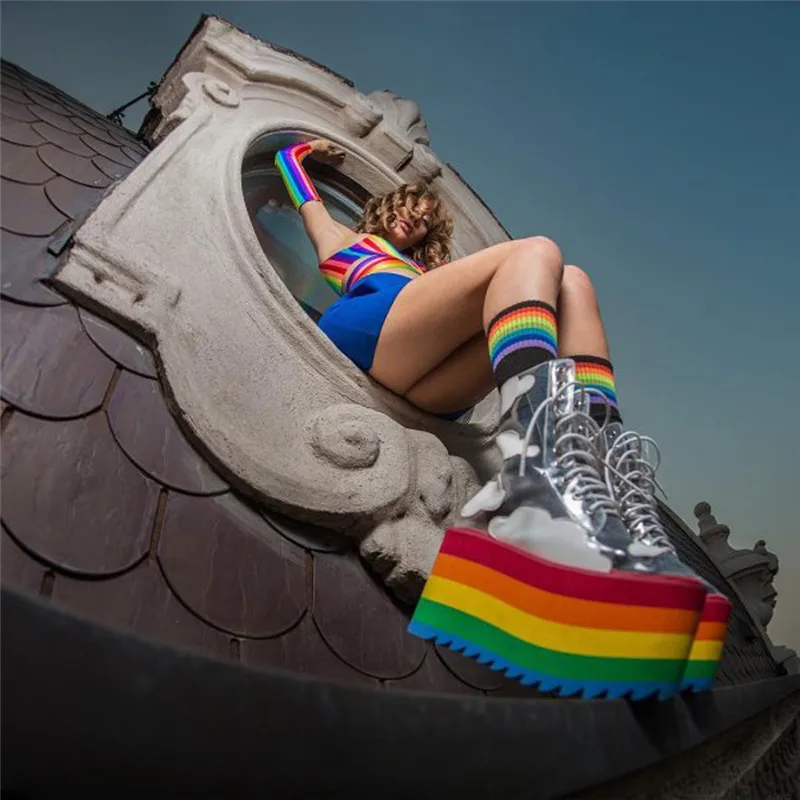 Женские босоножки на высоком каблуке Rainbow thic летние прозрачные с радужной