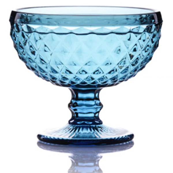 Diamond Blue Салатница стеклянная для десертной мельницы чаша для коктейля стеклянная рельефная чашка для мороженого европейские креативные салатные тарелки 10 унций 300 мл для домашнего использования - Цвет: Diamond Blue