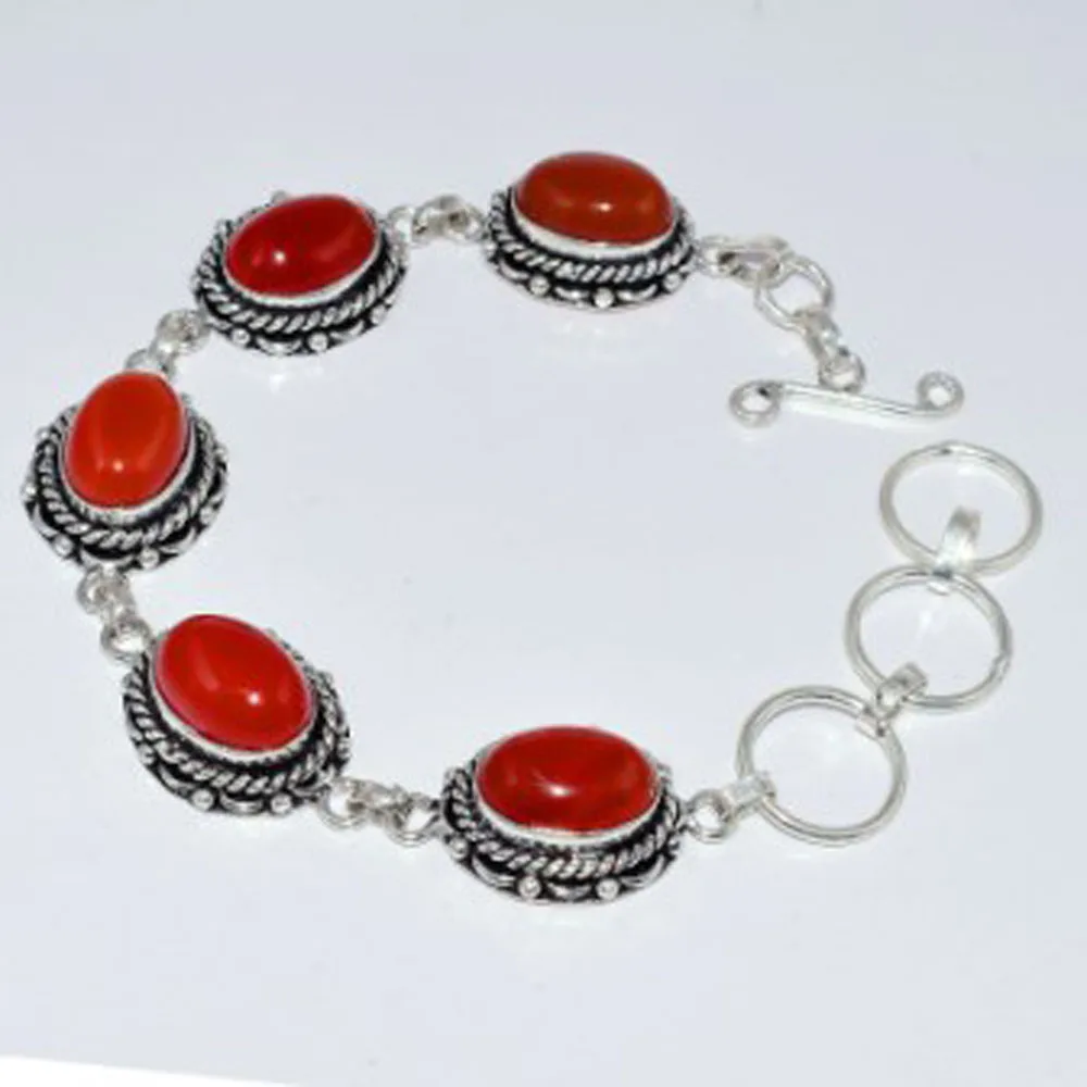 

Carnelian Bracelet Silver Overlay Over Copper , 22 cm, B3666
